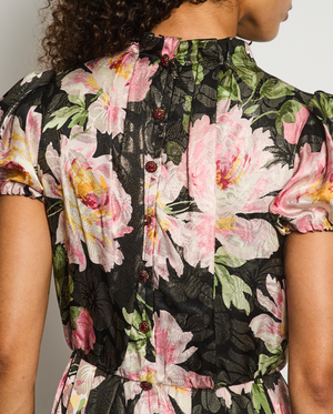 Dolce & Gabbana Black and Pink Floral Short Sleeve Jumpsuit with Button Details Size IT 42 (UK 10)