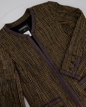Chanel 10C Cruise Black, Red and Gold Tweed Longline Jacket with Metallic Trim Detail FR 40 (UK 12) RRP £2460