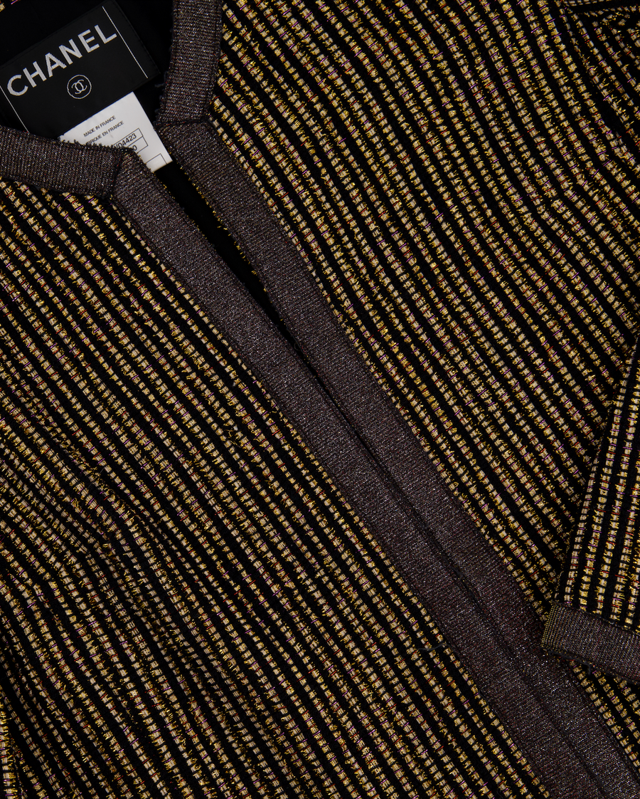 Chanel 10C Cruise Black, Red and Gold Tweed Longline Jacket with Metallic Trim Detail FR 40 (UK 12) RRP £2460