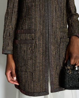 Chanel 10C Cruise Black, Red and Gold Tweed Longline Jacket with Metallic Trim Detail FR 40 (UK 12) RRP £2460