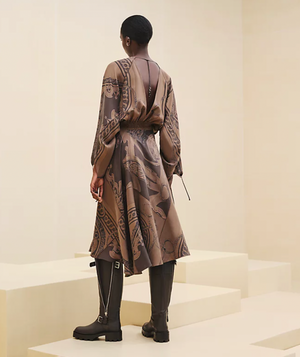 Hermès Brown Silk Printed Bride de Cour Midi Dress Size FR 38 (UK 10) RRP £3,180