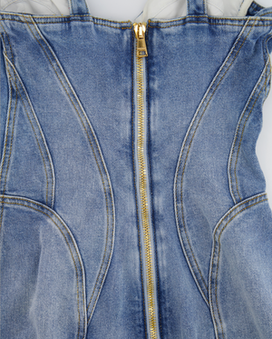 Balmain Denim Mini Dress with Silver and Gold Buttons Size FR 36 (UK 8)