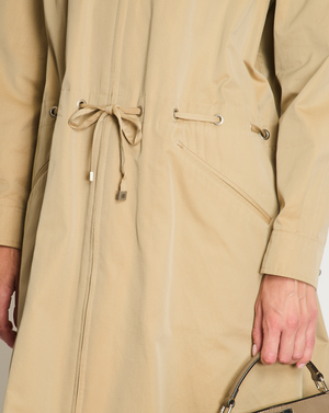 Chanel Vintage 99P Beige Cotton Long Line Belted Trench Coat with Collar and Silver Logo Zip Size FR 40 (UK 12)