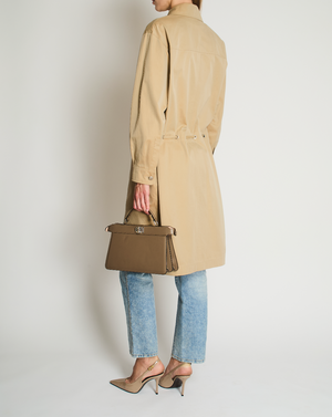 Chanel Vintage 99P Beige Cotton Long Line Belted Trench Coat with Collar and Silver Logo Zip Size FR 40 (UK 12)