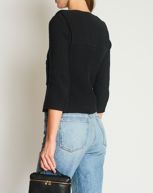 Chanel 12/C Black Collarless Long Sleeve Tweed Jacket Size FR 34 (UK 6)