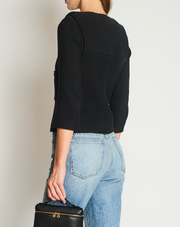 Chanel 12/C Black Collarless Long Sleeve Tweed Jacket Size FR 34 (UK 6)