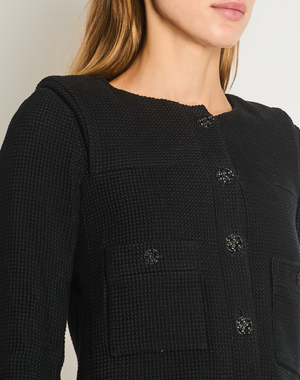 Chanel 12/C Black Collarless Long Sleeve Tweed Jacket Size FR 34 (UK 6)