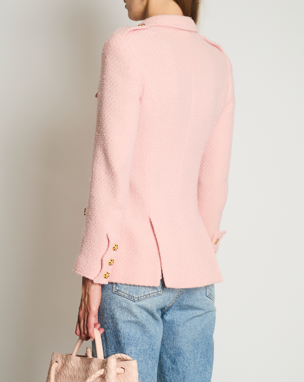 Chanel 96/A Vintage Pastel Pink Tweed Jacket with Gold Gripoix Buttons and Pocket Details FR 38 (UK 10)