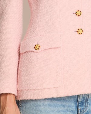 Chanel 96/A Vintage Pastel Pink Tweed Jacket with Gold Gripoix Buttons and Pocket Details FR 38 (UK 10)
