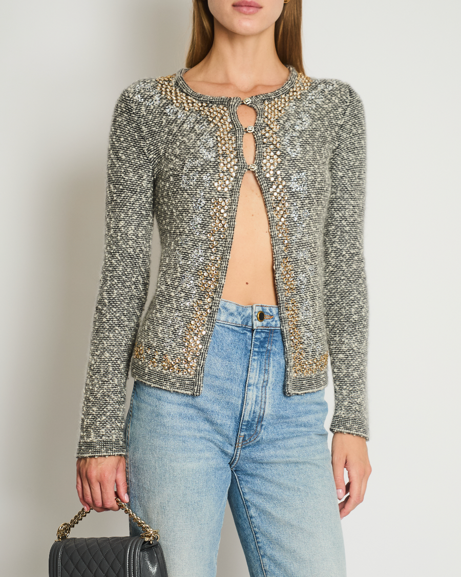 Chanel FW/10 Black Embellished Cardigan with CC Button Detail Size FR 38 (UK 10)