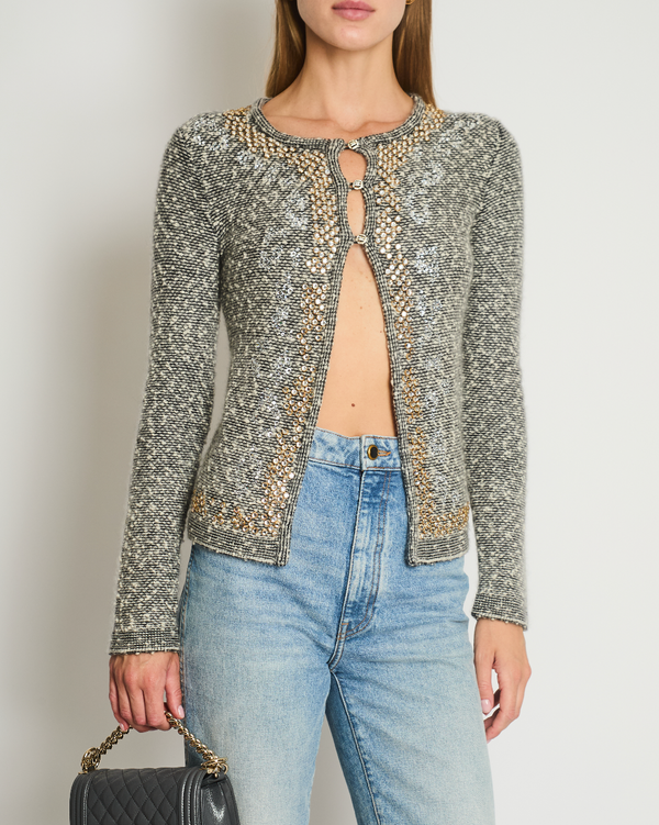 Chanel FW/10 Black Embellished Cardigan with CC Button Detail Size FR 38 (UK 10)