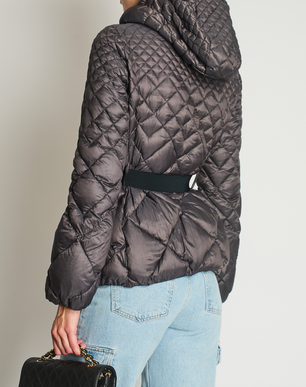 Moncler Charcoal Grey Puffer Jacket with Hood and Elastic Belt Size 1 (UK 8)