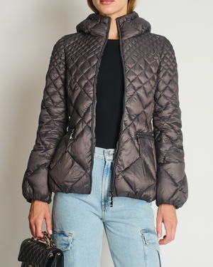 Moncler Charcoal Grey Puffer Jacket with Hood and Elastic Belt Size 1 (UK 8)