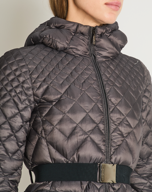 Moncler Charcoal Grey Puffer Jacket with Hood and Elastic Belt Size 1 (UK 8)
