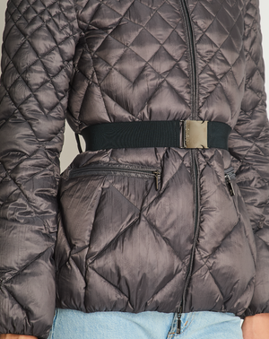 Moncler Charcoal Grey Puffer Jacket with Hood and Elastic Belt Size 1 (UK 8)