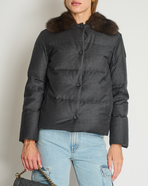 Yves Salomon Anthracite Puffer Jacket with Sable Fur and Belt Size FR 34 (UK 6)