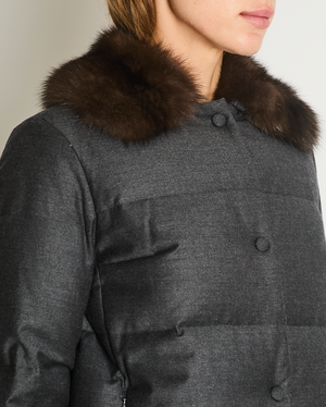 Yves Salomon Anthracite Puffer Jacket with Sable Fur and Belt Size FR 34 (UK 6)