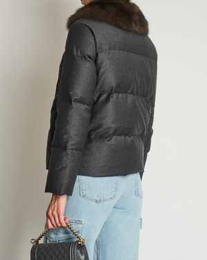 Yves Salomon Anthracite Puffer Jacket with Sable Fur and Belt Size FR 34 (UK 6)