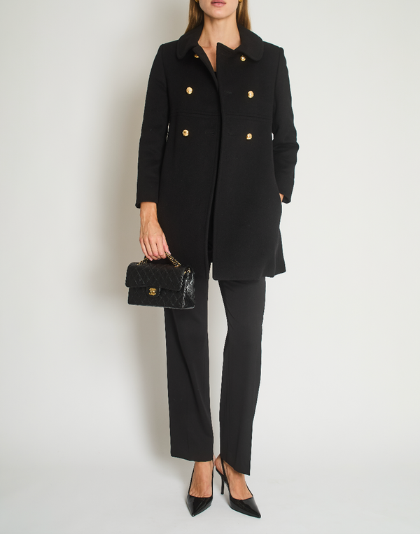 Celine Black Cashmere Coat with Gold Button Details Size UK 8 (FR 36)