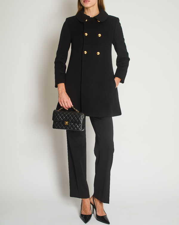 Celine Black Cashmere Coat with Gold Button Details Size UK 8 (FR 36)
