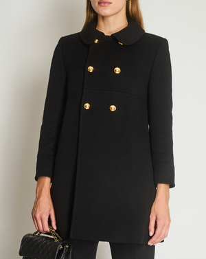 Celine Black Cashmere Coat with Gold Button Details Size UK 8 (FR 36)