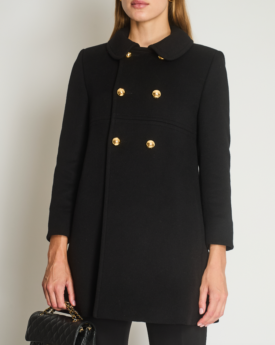 Celine Black Cashmere Coat with Gold Button Details Size UK 8 (FR 36)