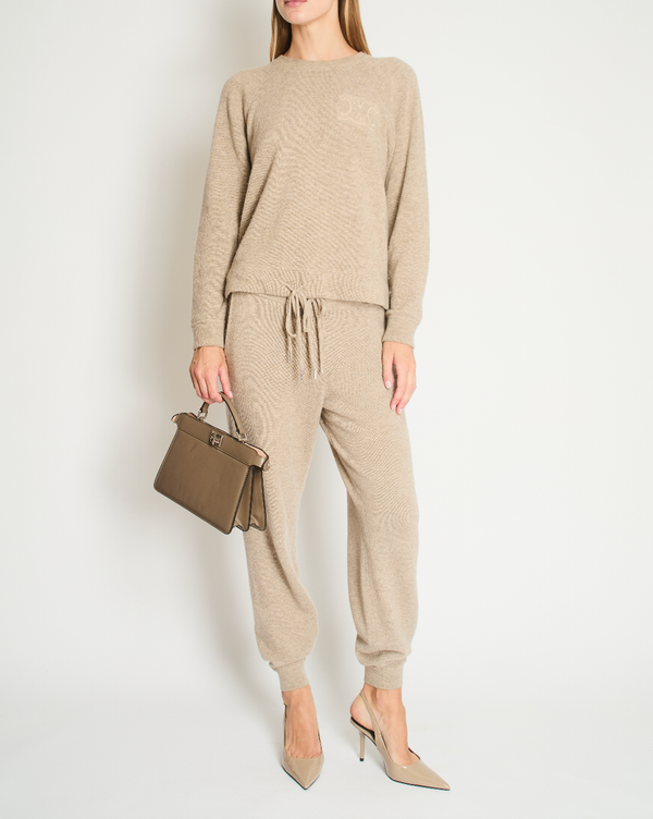 Celine Beige Two-Piece Wool Tracksuit Set with Logo Detail Size S (UK 8)