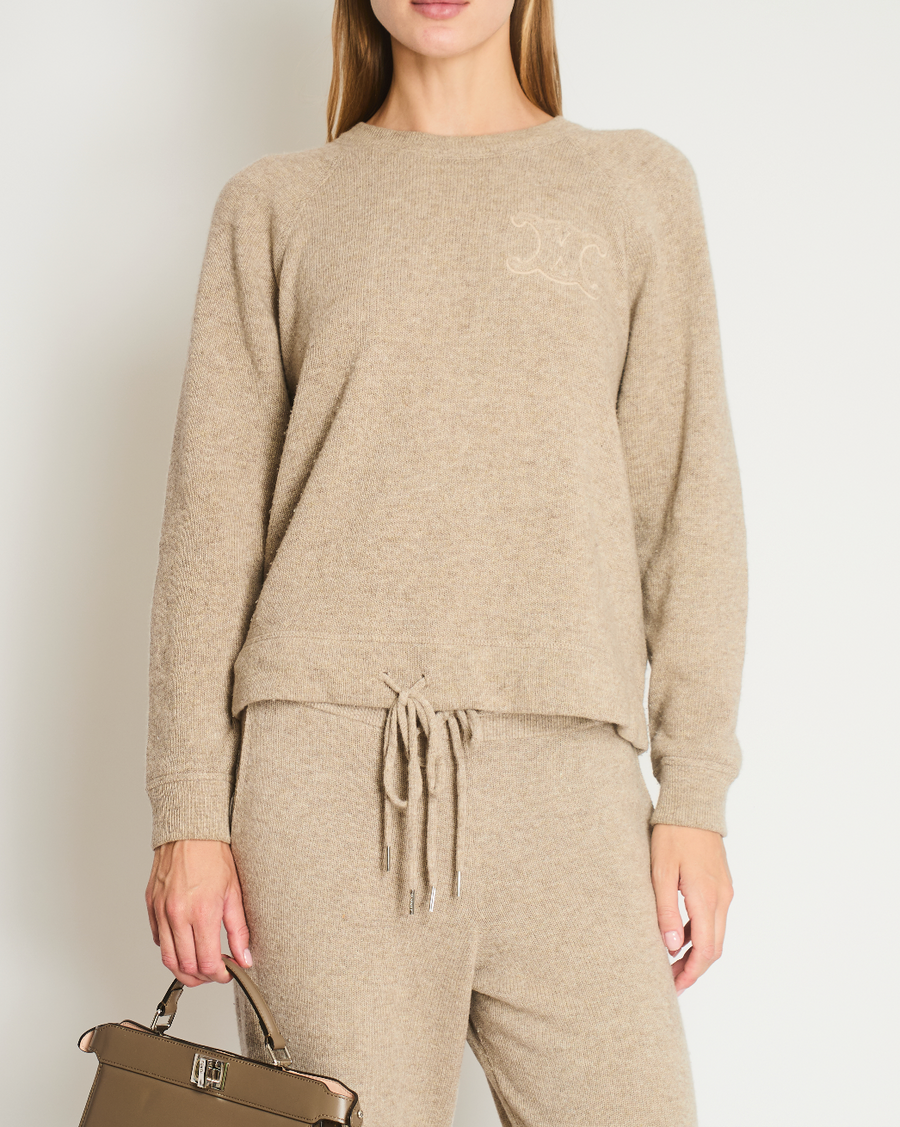Celine Beige Two-Piece Wool Tracksuit Set with Logo Detail Size S (UK 8)
