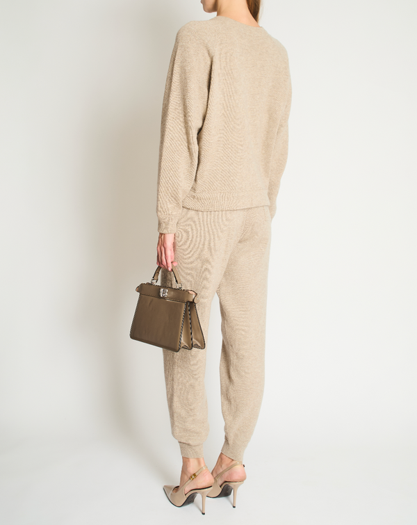 Celine Beige Two-Piece Wool Tracksuit Set with Logo Detail Size S (UK 8)