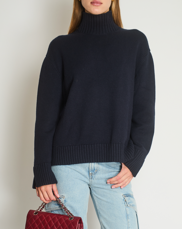 Loro Piana Navy Oversized High Neck Jumper Size M (UK 10)