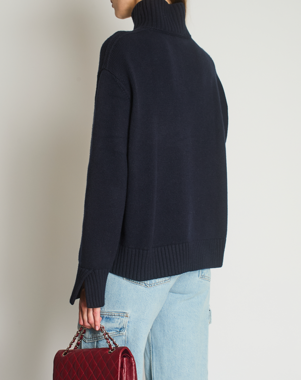 Loro Piana Navy Oversized High Neck Jumper Size M (UK 10)