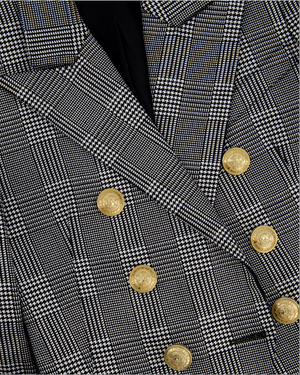 Balmain Black & White Checked Cotton Blazer with Gold Buttons Size FR 36 (UK 8)