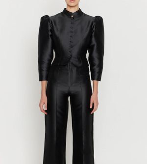 Destree Black SatinCropped Jacket with Puff Sleeves Size XS (UK 6) RRP £450