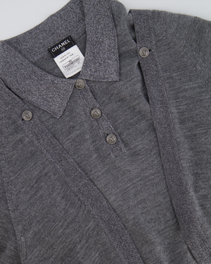 Chanel 08A Grey Two Piece Cashmere Detachable Top and Cardigan Set with Silver Metallic Details Size FR 40 (UK 12)