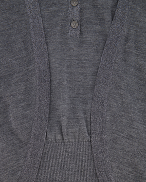 Chanel 08A Grey Two Piece Cashmere Detachable Top and Cardigan Set with Silver Metallic Details Size FR 40 (UK 12)