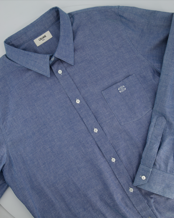 Celine Blue Menswear Triomphe Button Down Shirt Size FR 44 (UK 34)