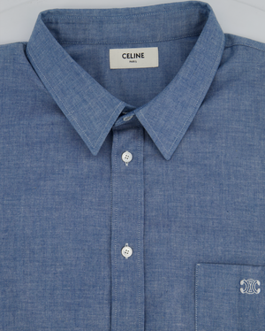 Celine Blue Menswear Triomphe Button Down Shirt Size FR 44 (UK 34)