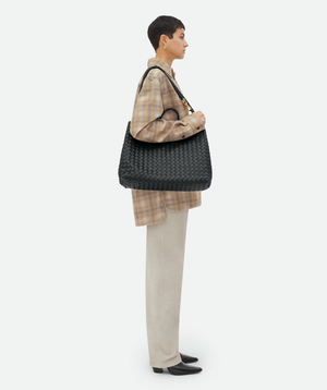 Bottega Veneta Black Andiamo Large Intrecciato Leather Top Handle Bag with Sliding Cross-Body and Gold Knot Hardware RRP £6,090