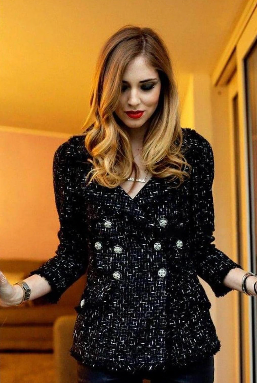 Chanel Paris Versailles Black Tweed All-Over Logo Ribbon Jacket with Silver Embellished Buttons Size FR 42 (UK 14)