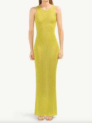 Asta Resort Yellow Sequin Embellished Knit Natalia Maxi Dress Size XS (UK 6) RRP £298