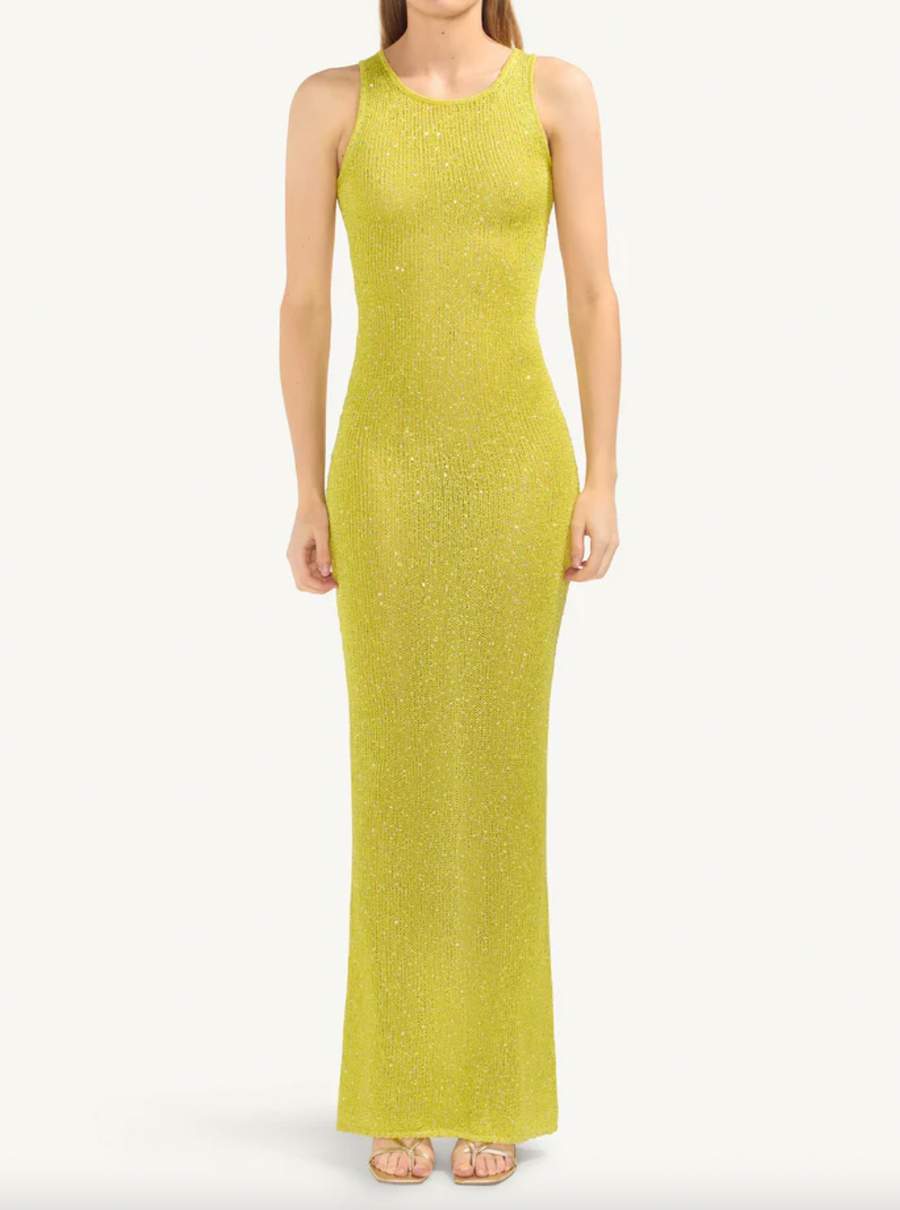 Asta Resort Yellow Sequin Embellished Knit Natalia Maxi Dress Size XS (UK 6) RRP £298