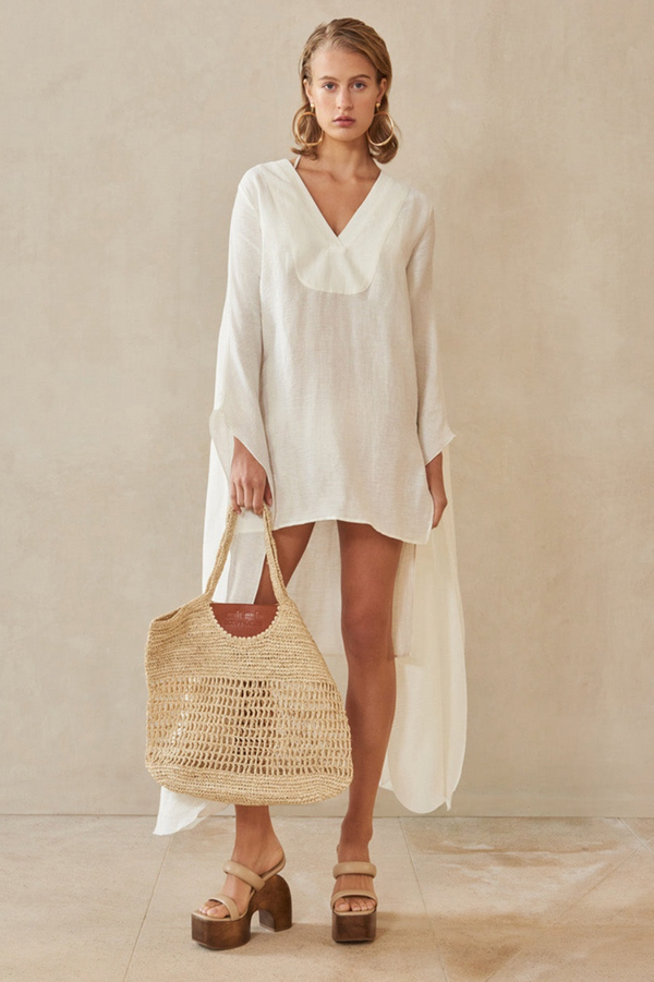 Cult Gaia White Linen Long Sleeved Rishima Cover Up Dress Size XS (UK 8) RRP £410