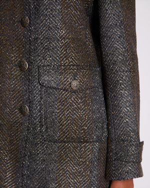 Chanel Fall 2007 Grey Metallic Tweed Double-Breasted Jacket with CC Logo Star Buttons Size FR 36 (UK 8)