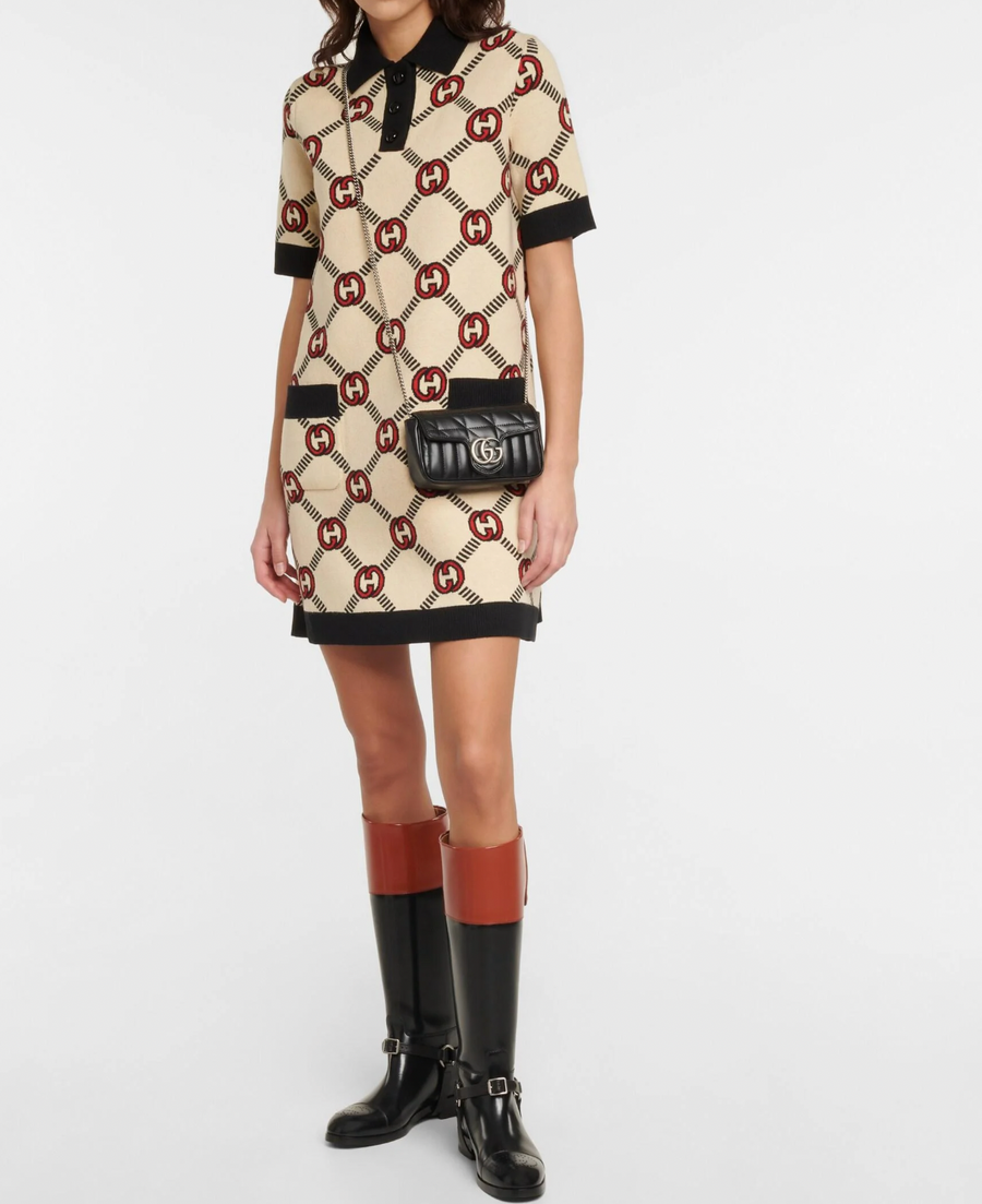 Gucci Beige, Black and Red Reversible GG Monogram Reversible Mini Dress Size S (UK 8)