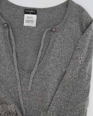 Chanel Grey Long-Sleeve Embellished Dress With CC Logo FR 36 (UK 8)