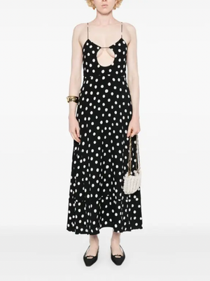 Saint Laurent Black and White Polka Dot Midi Dress with Cut Out Detail Size FR 34 (UK 6) RRP £2,150