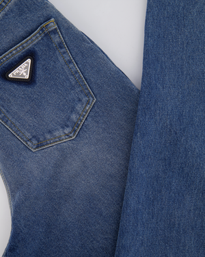 Prada Blue High-Rise Straight Leg Jeans with Black Logo Detail Size 26 (UK 8) RRP £980