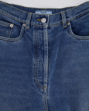 Prada Blue High-Rise Straight Leg Jeans with Black Logo Detail Size 26 (UK 8) RRP £980