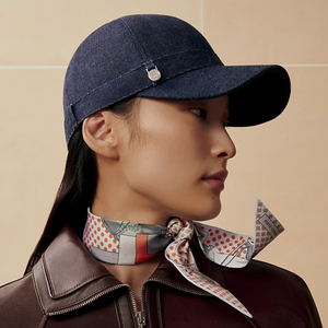 Hermès Denim Joanne Cap with Silver Logo Charm Detail Size 57 RRP £500