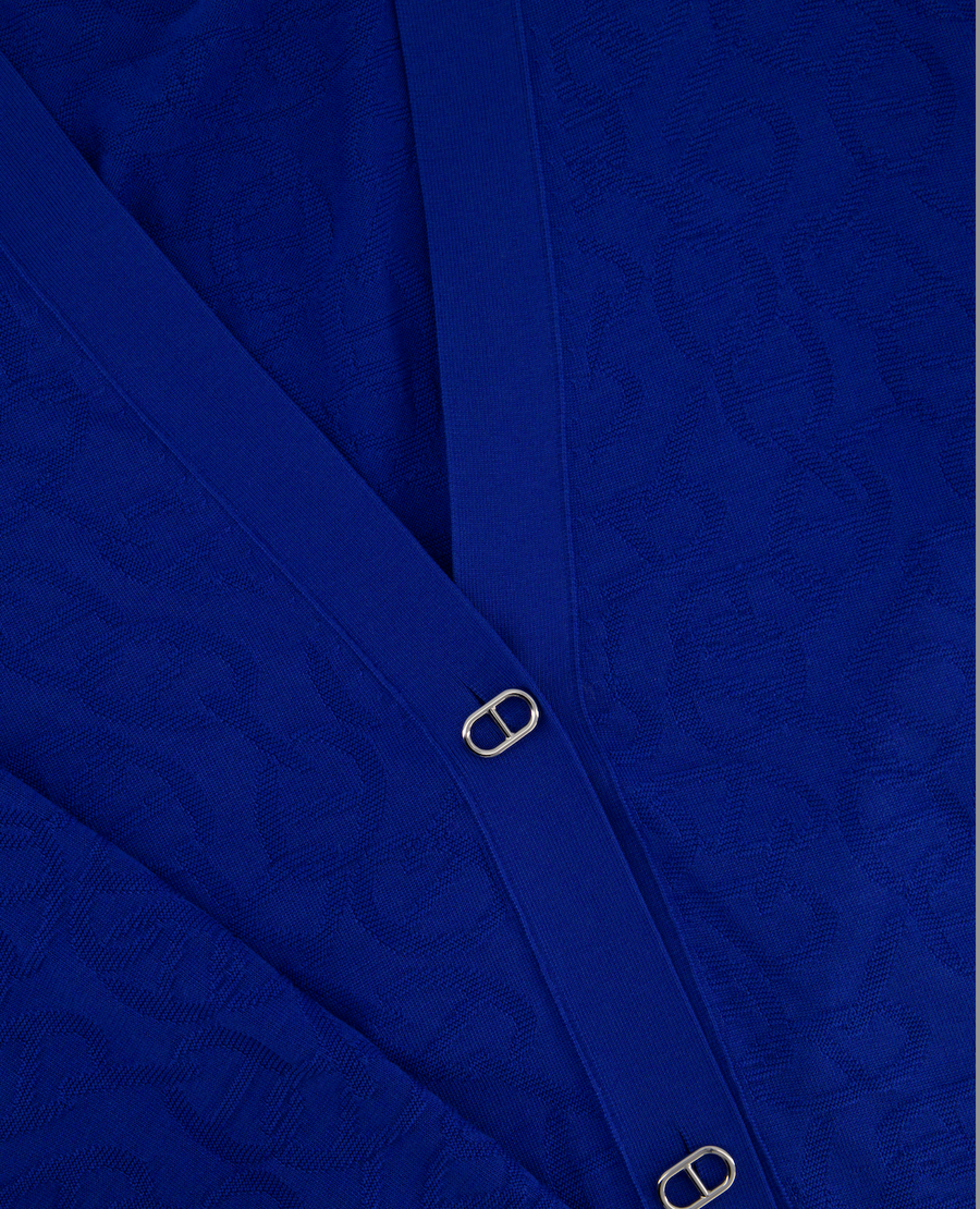 Hermès Electric Blue Silk & Cotton Long Cardigan with Chaine D'Ancre Buttons Size FR 36 (UK 8)